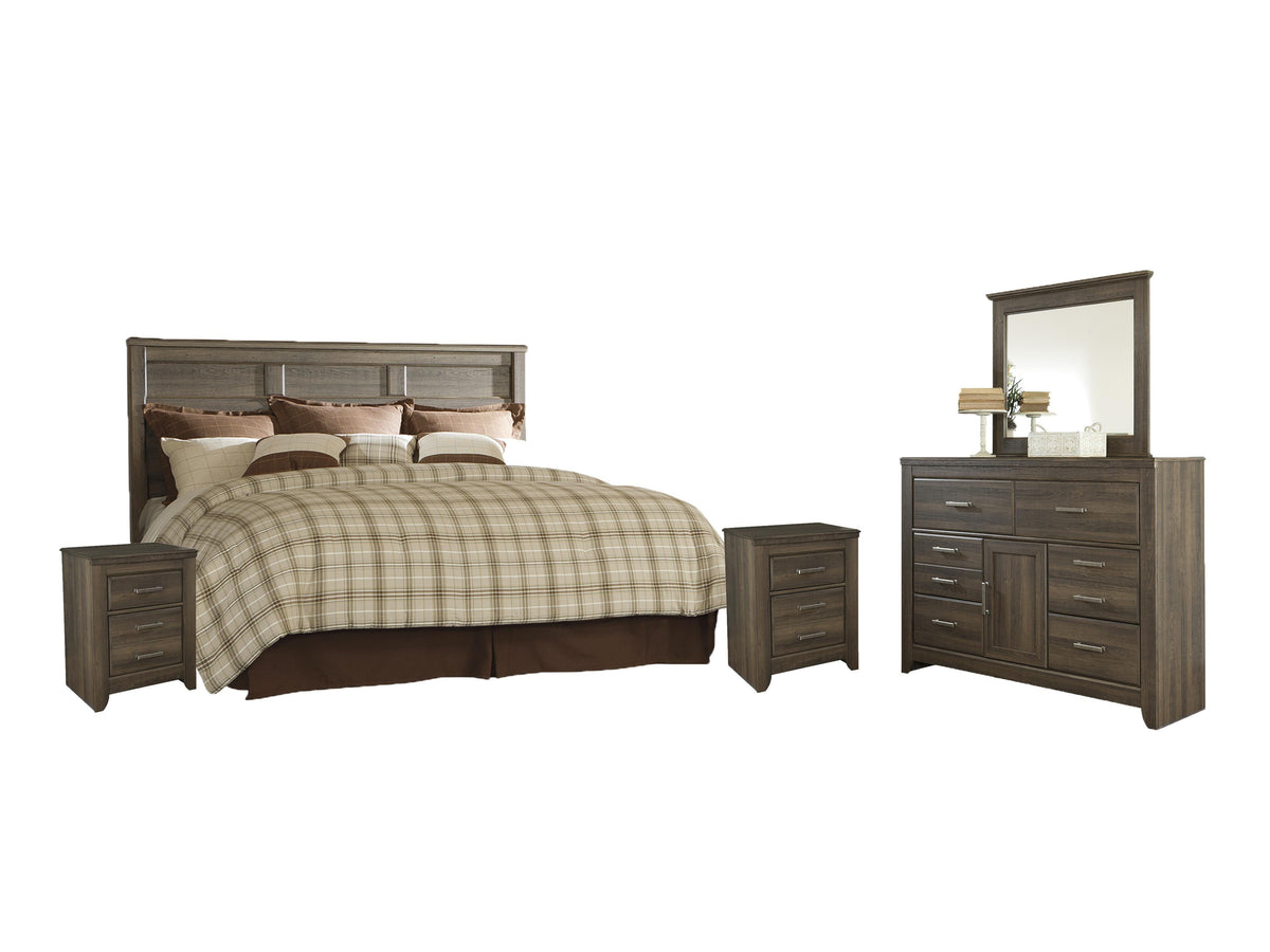 B251 Panel Headboard Set - King/California King, Mirrored Dresser and 2 Nightstands