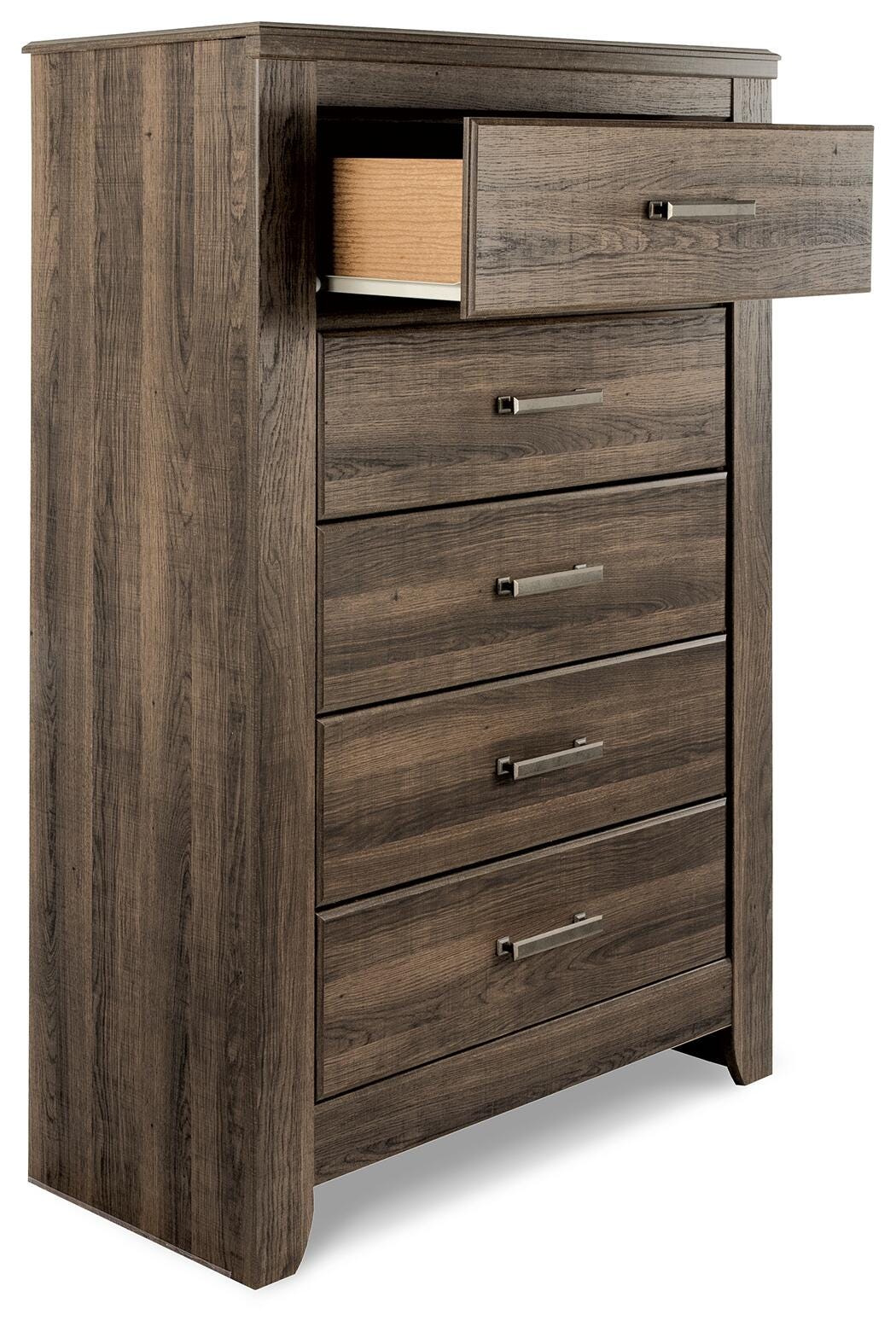 Juararo California King Panel Bed, Dresser, Mirror, Chest and Nightstand