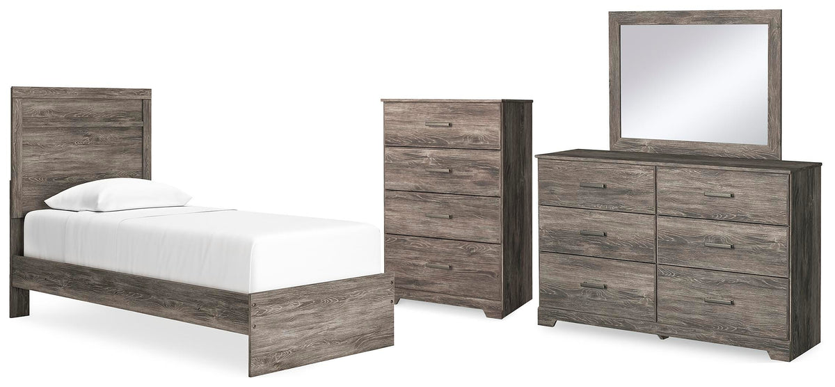 Ralinksi Panel Bed Set - Twin, Mirrored Dresser and Chest