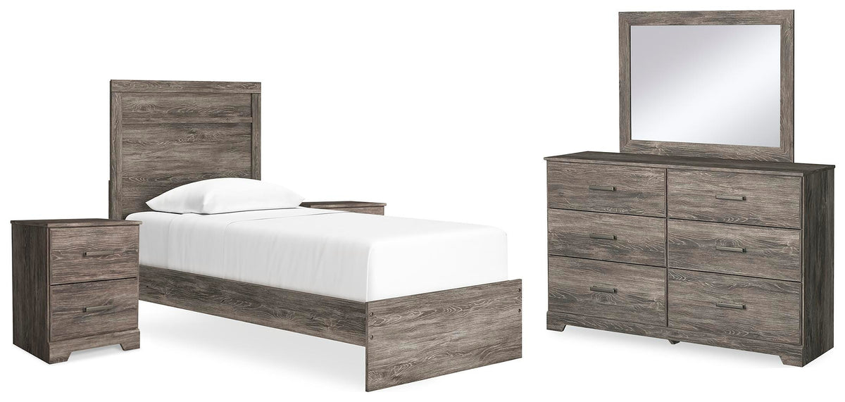 Ralinksi Panel Bed Set - Twin, Mirrored Dresser and 2 Nightstands