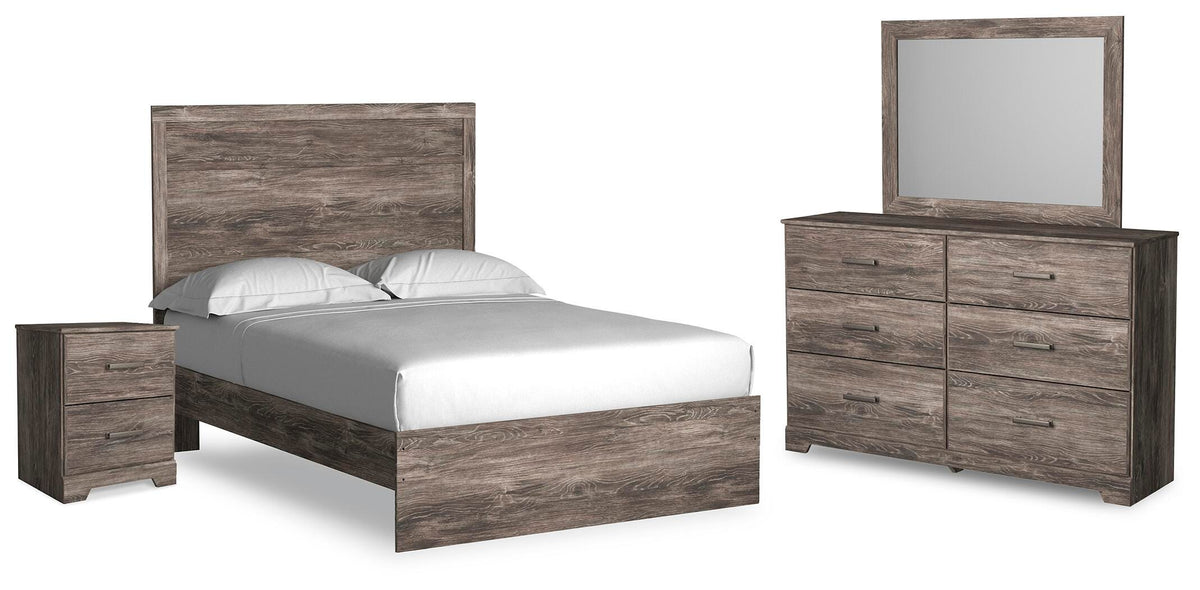 Ralinksi Panel Bed Set - Full, Mirrored Dresser and Nightstand