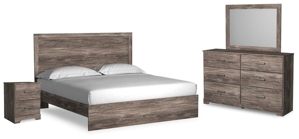 Ralinksi Panel Bed Set - King, Mirrored Dresser and Nightstand