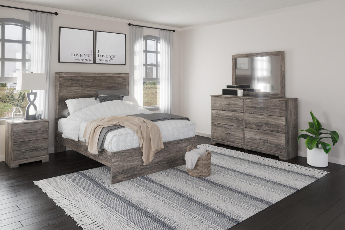 Ralinksi Panel Bed Set - Full, Mirrored Dresser and Nightstand