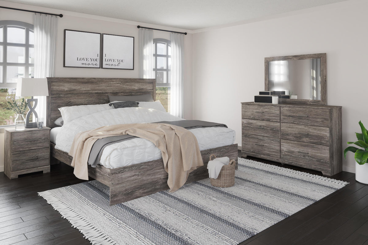 Ralinksi Panel Bed Set - King, Mirrored Dresser and Nightstand