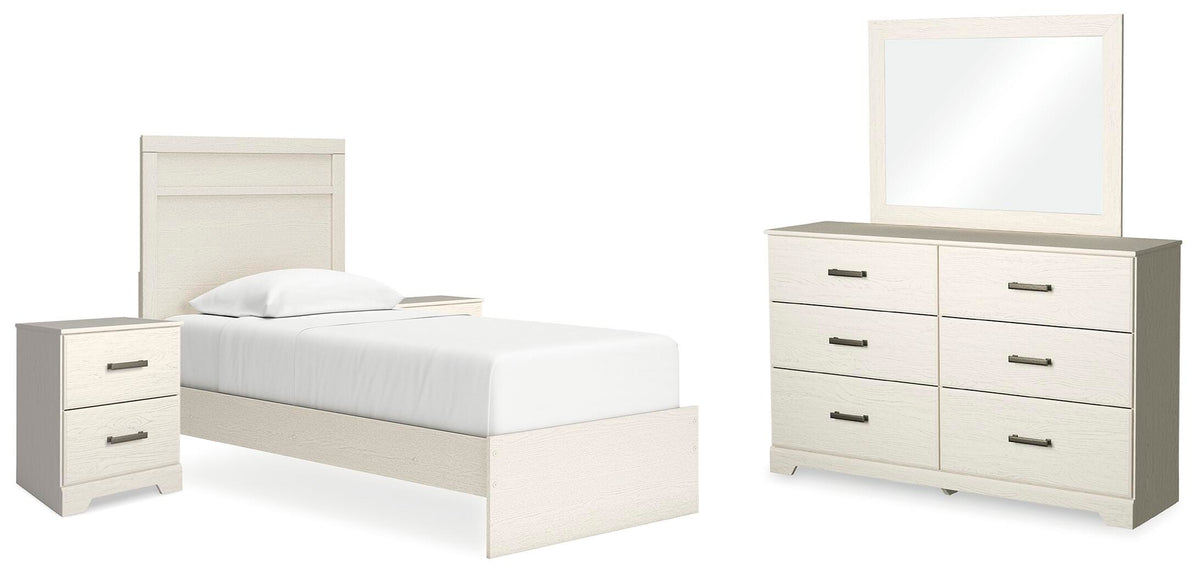Stelsie Panel Bed Set - Twin, Mirrored Dresser and 2 Nightstands