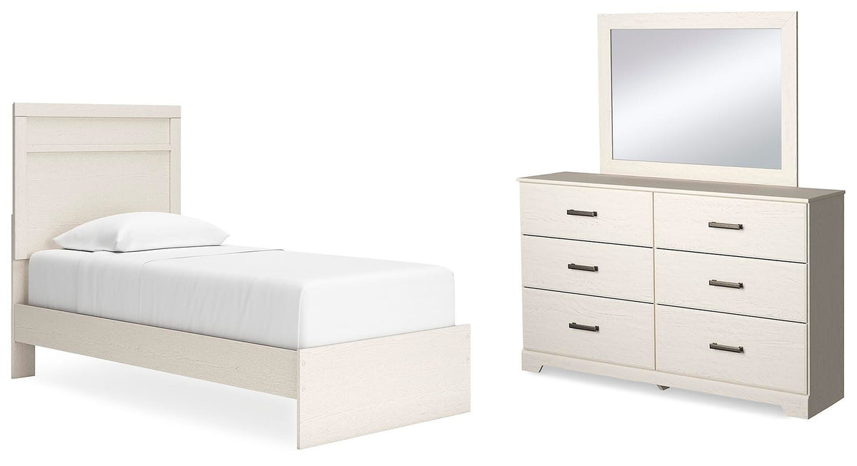 Stelsie Panel Bed Set - Twin, Mirrored Dresser