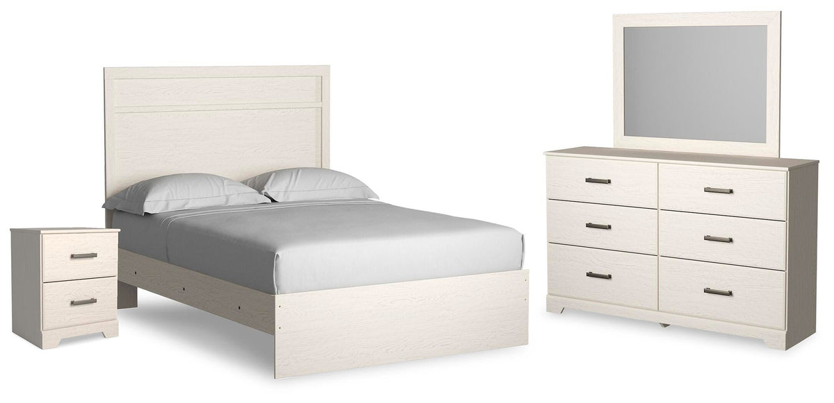 Stelsie Panel Bed Set - Full, Mirrored Dresser and Nightstand