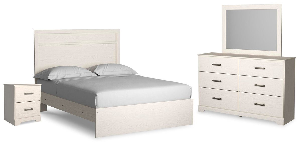 Stelsie Panel Bed Set - Queen, Mirrored Dresser and Nightstand