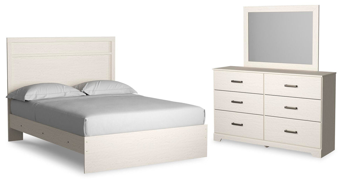 Stelsie Panel Bed Set - Queen, Mirrored Dresser