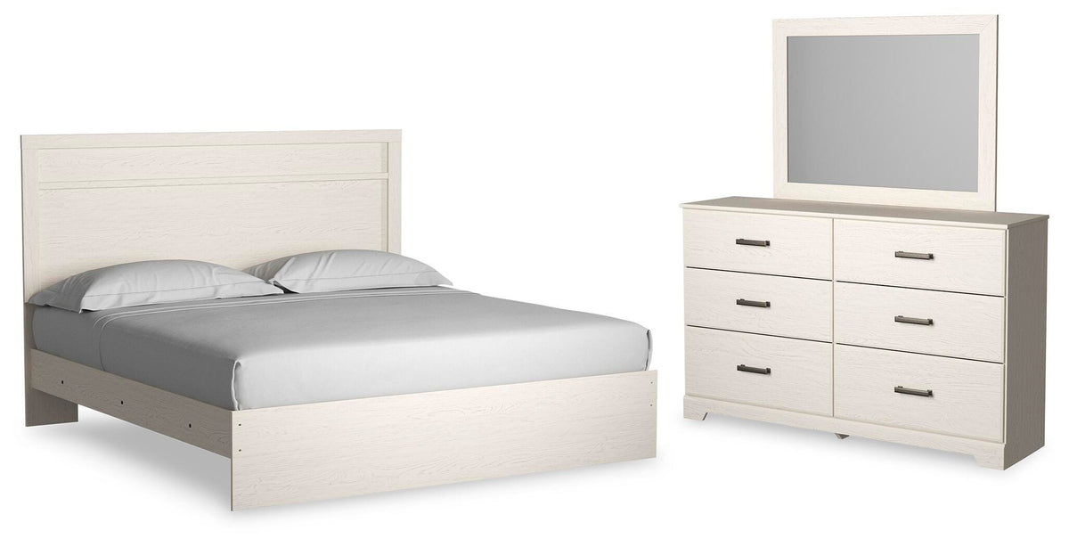 Stelsie Panel Bed Set - King, Mirrored Dresser