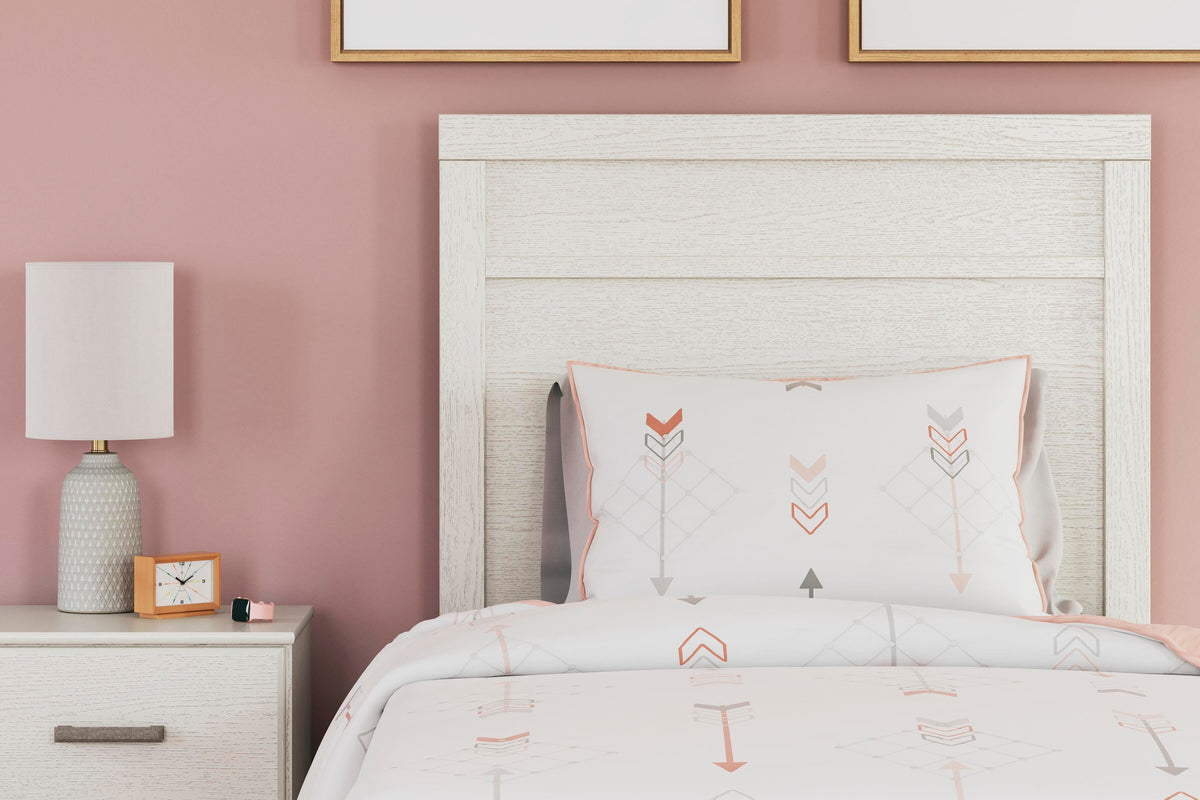 Stelsie Panel Bed Set - Twin, Mirrored Dresser