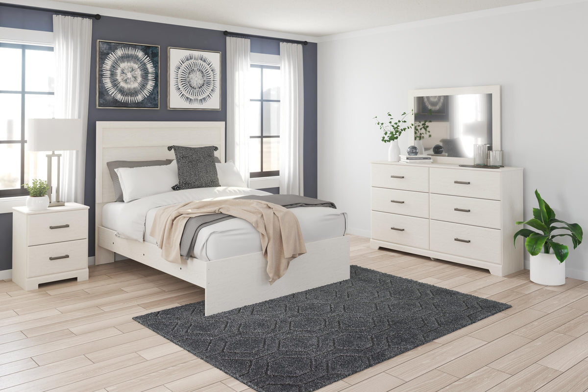 Stelsie Panel Bed Set - Full, Mirrored Dresser and Nightstand