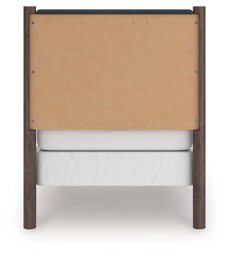 Pamytta Twin Upholstered Panel Bed, Dresser and Mirror