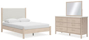 Cadmori Upholstered Panel Bed Set - Queen, Mirrored Dresser