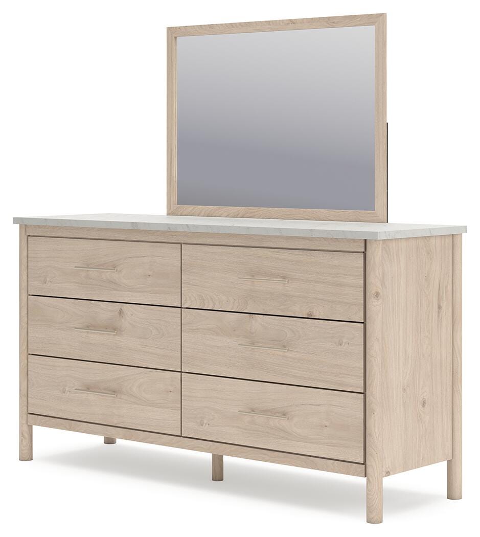 Cadmori Upholstered Panel Bed Set - Queen, Mirrored Dresser
