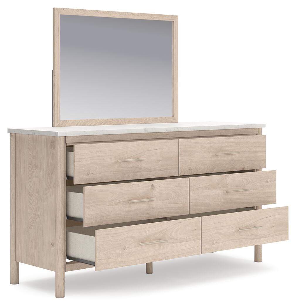 Cadmori Full Upholstered Panel Bed, Dresser and Mirror