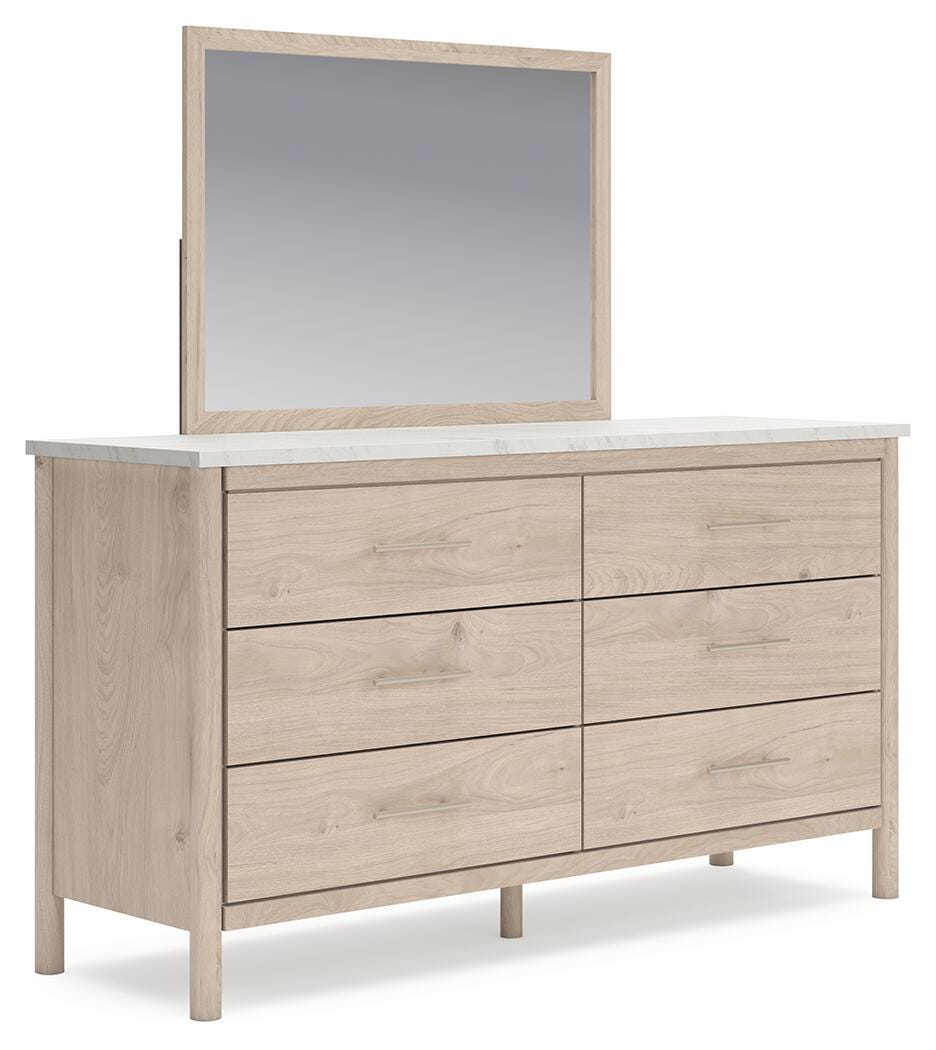 Cadmori Upholstered Panel Bed Set - Queen, Mirrored Dresser