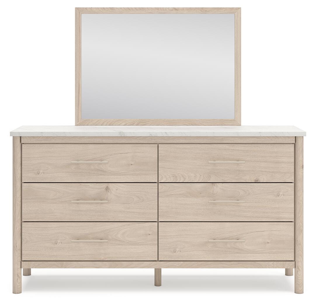 Cadmori Upholstered Panel Bed Set - Queen, Mirrored Dresser