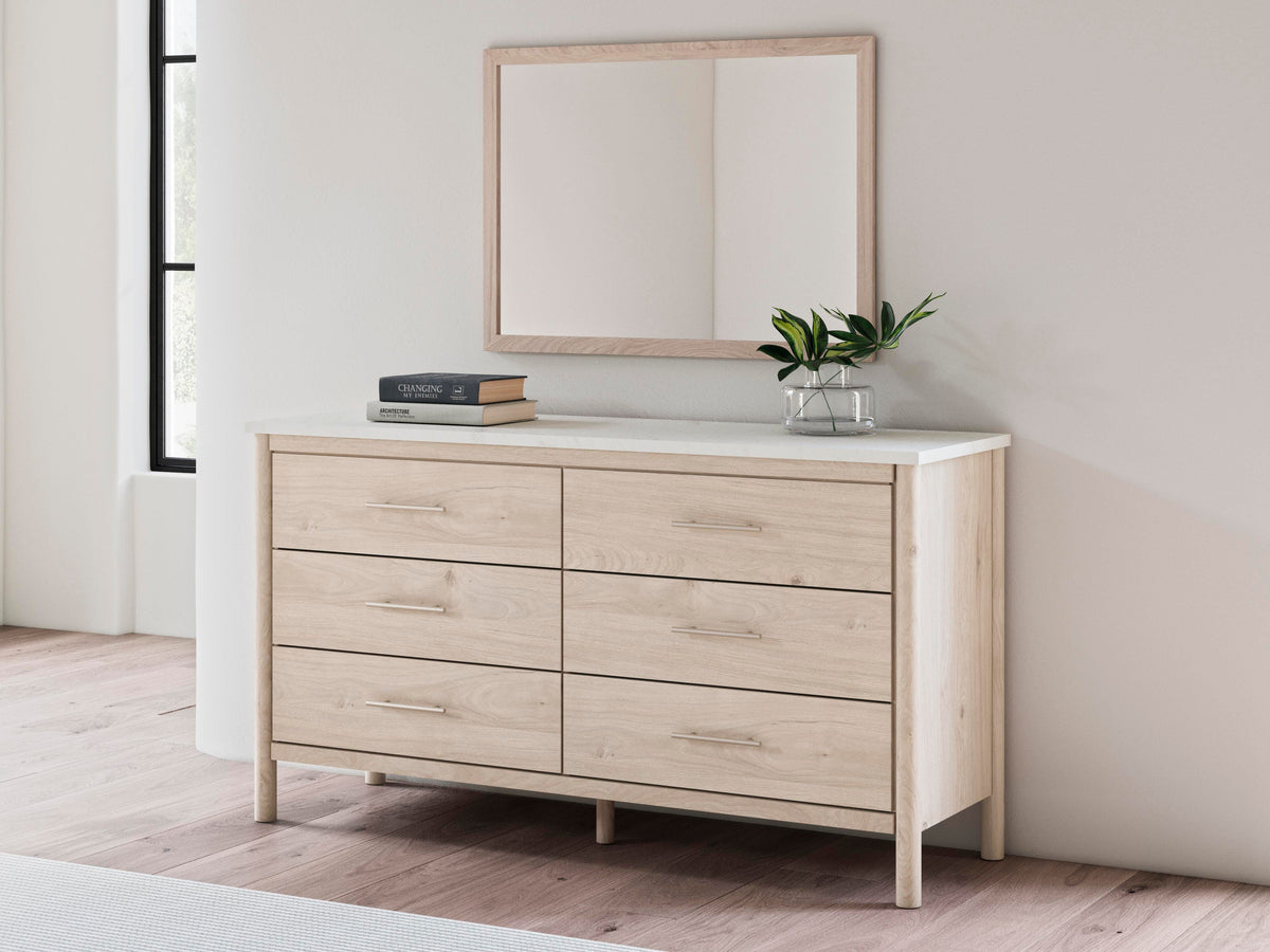 Cadmori Upholstered Panel Bed Set - Queen, Mirrored Dresser