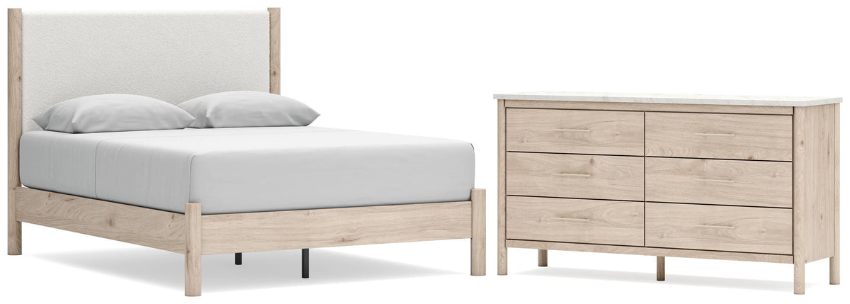 Cadmori Upholstered Panel Bed Set - Queen, Dresser