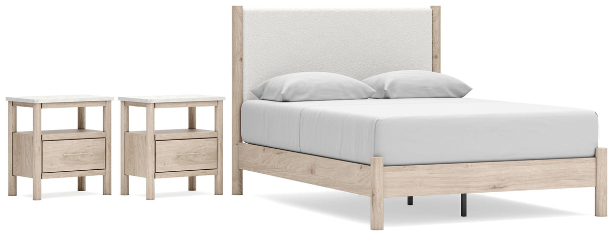 Cadmori Upholstered Panel Bed Set - Queen, 2 Nightstands