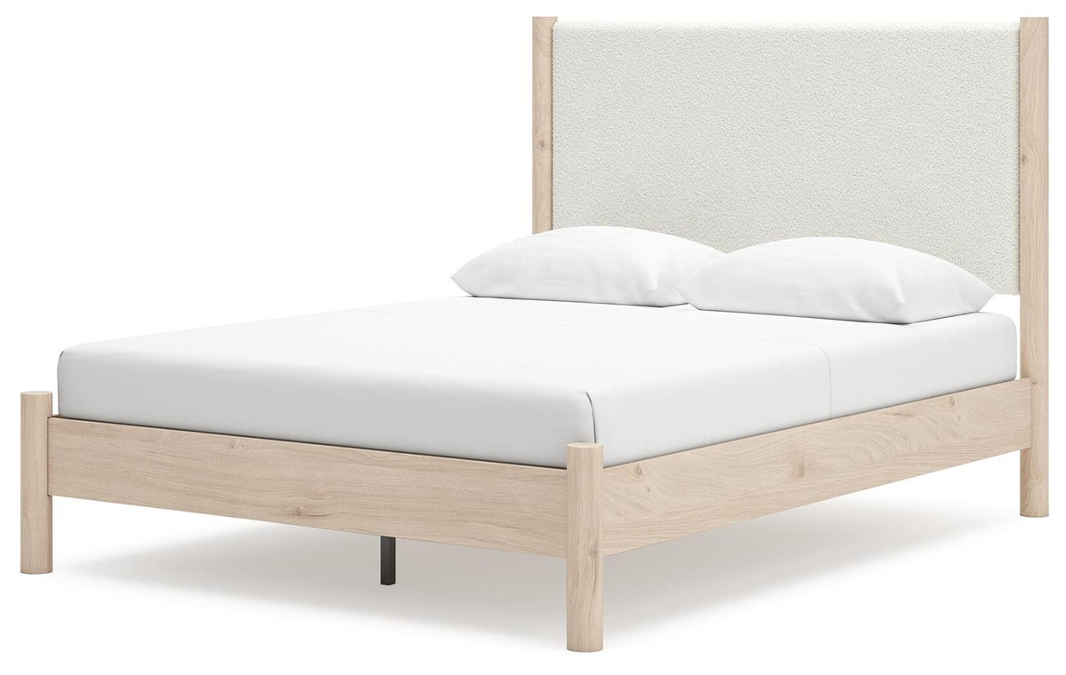 Cadmori Queen Upholstered Panel Bed, Dresser and Mirror