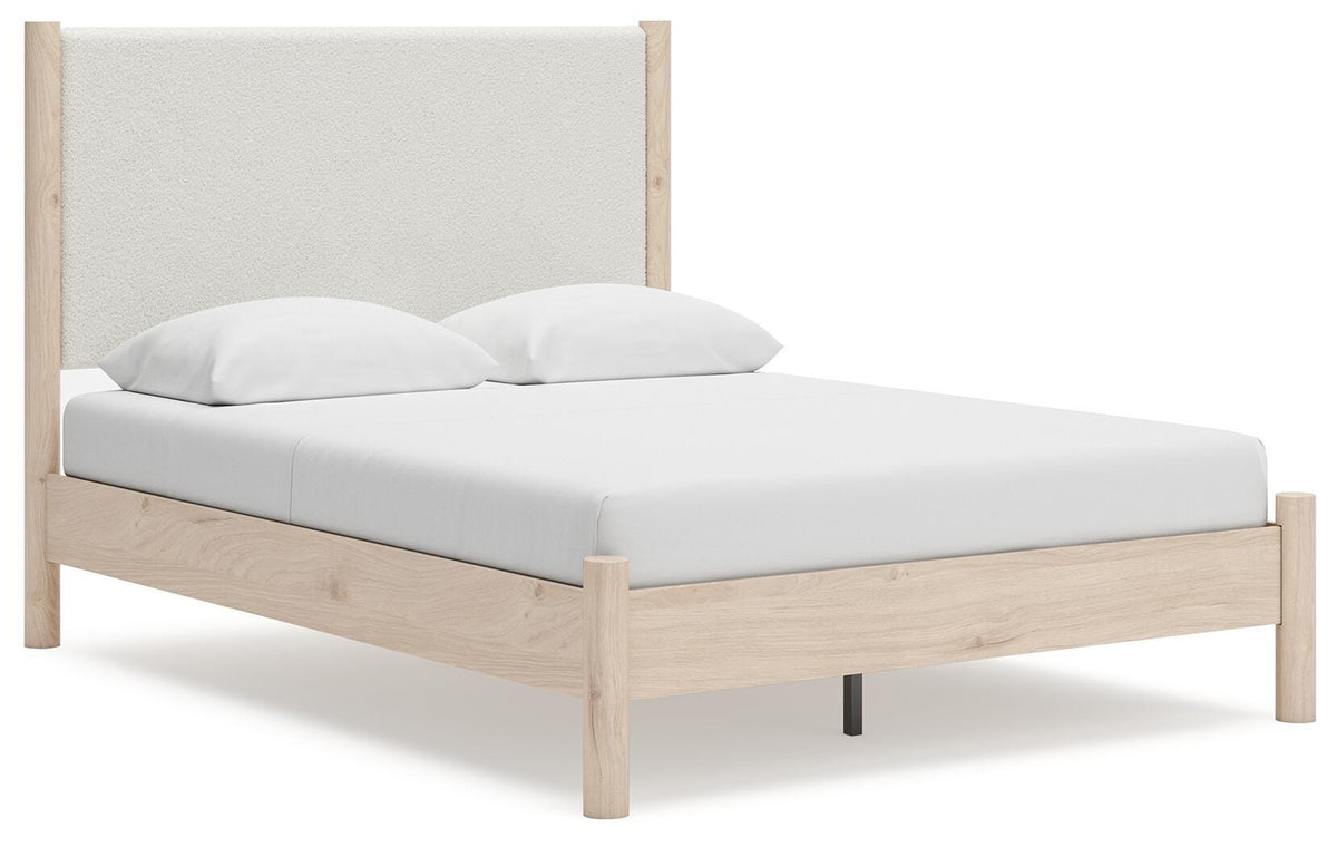 Cadmori Upholstered Panel Bed Set - Queen, Mirrored Dresser