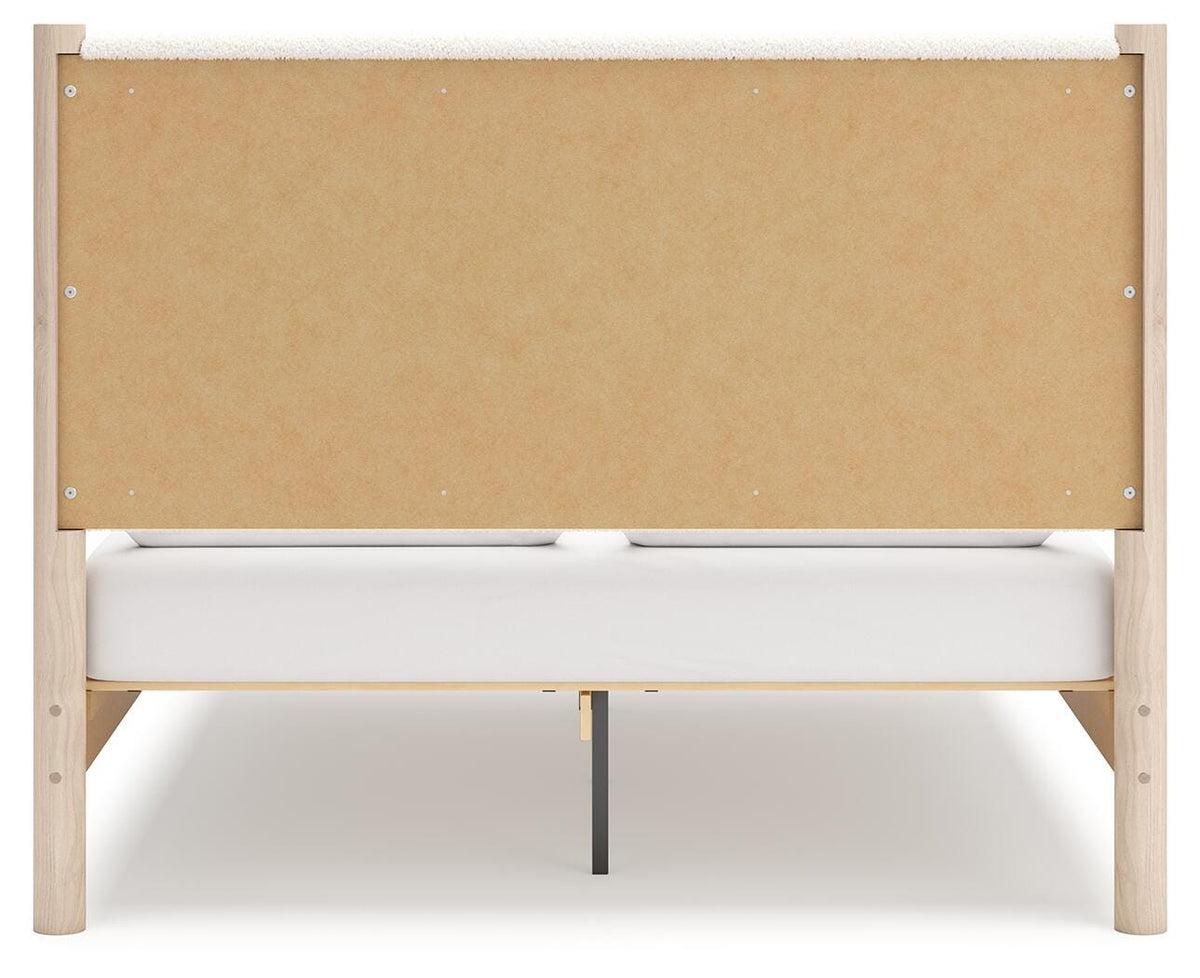 Cadmori Queen Upholstered Panel Bed, Dresser and Mirror