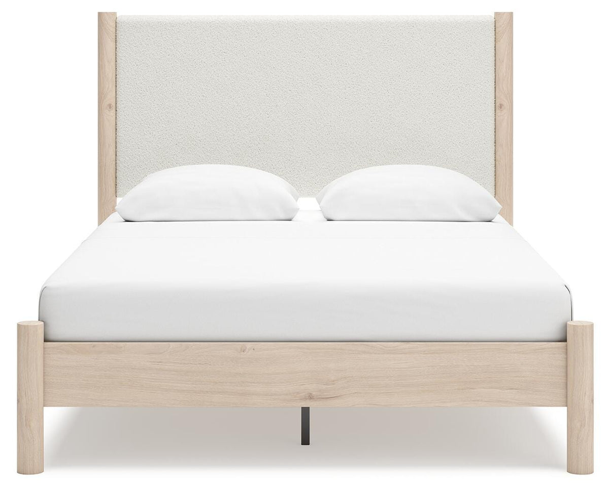 Cadmori Queen Upholstered Panel Bed, Dresser and Mirror