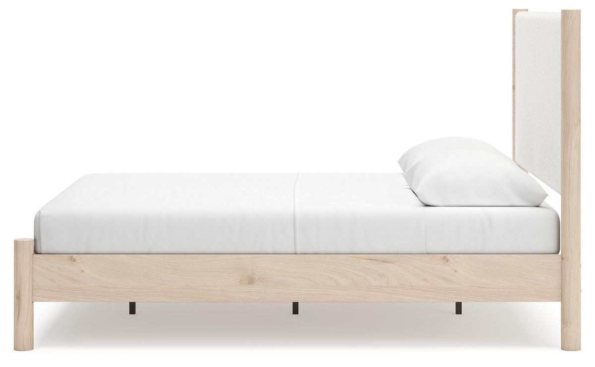 Cadmori Upholstered Panel Bed Set - Queen, Mirrored Dresser