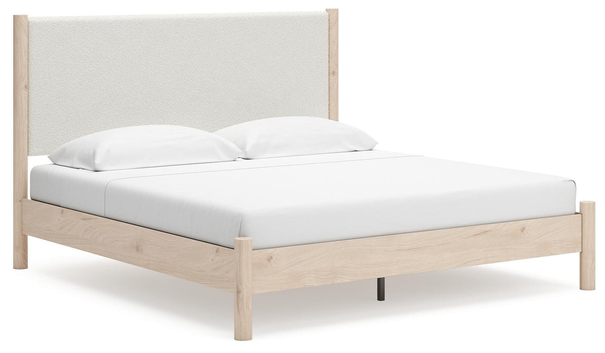 Cadmori King Upholstered Panel Bed, Dresser and Nightstand
