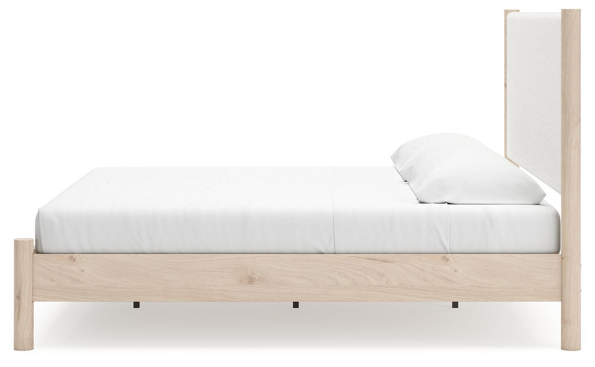 Cadmori King Upholstered Panel Bed, Dresser, Mirror and Nightstand