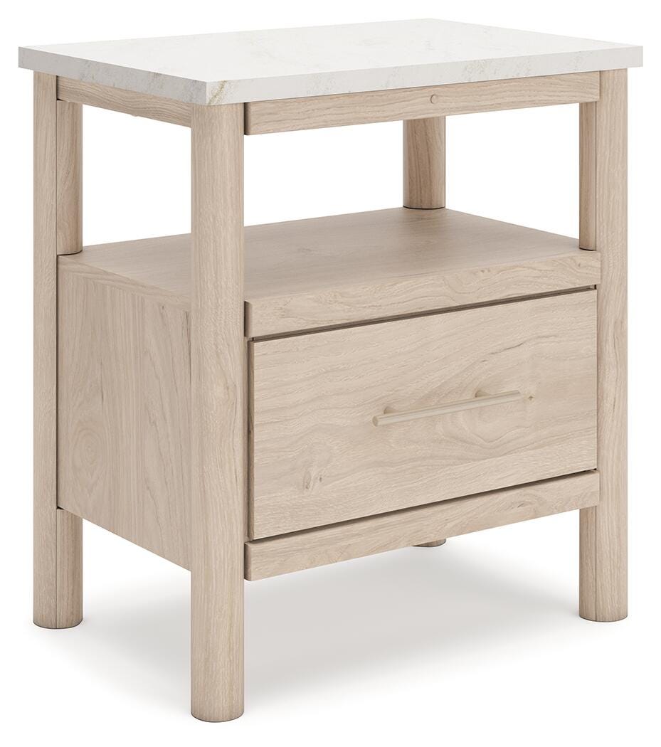 Cadmori King Upholstered Panel Bed, Dresser and Nightstand