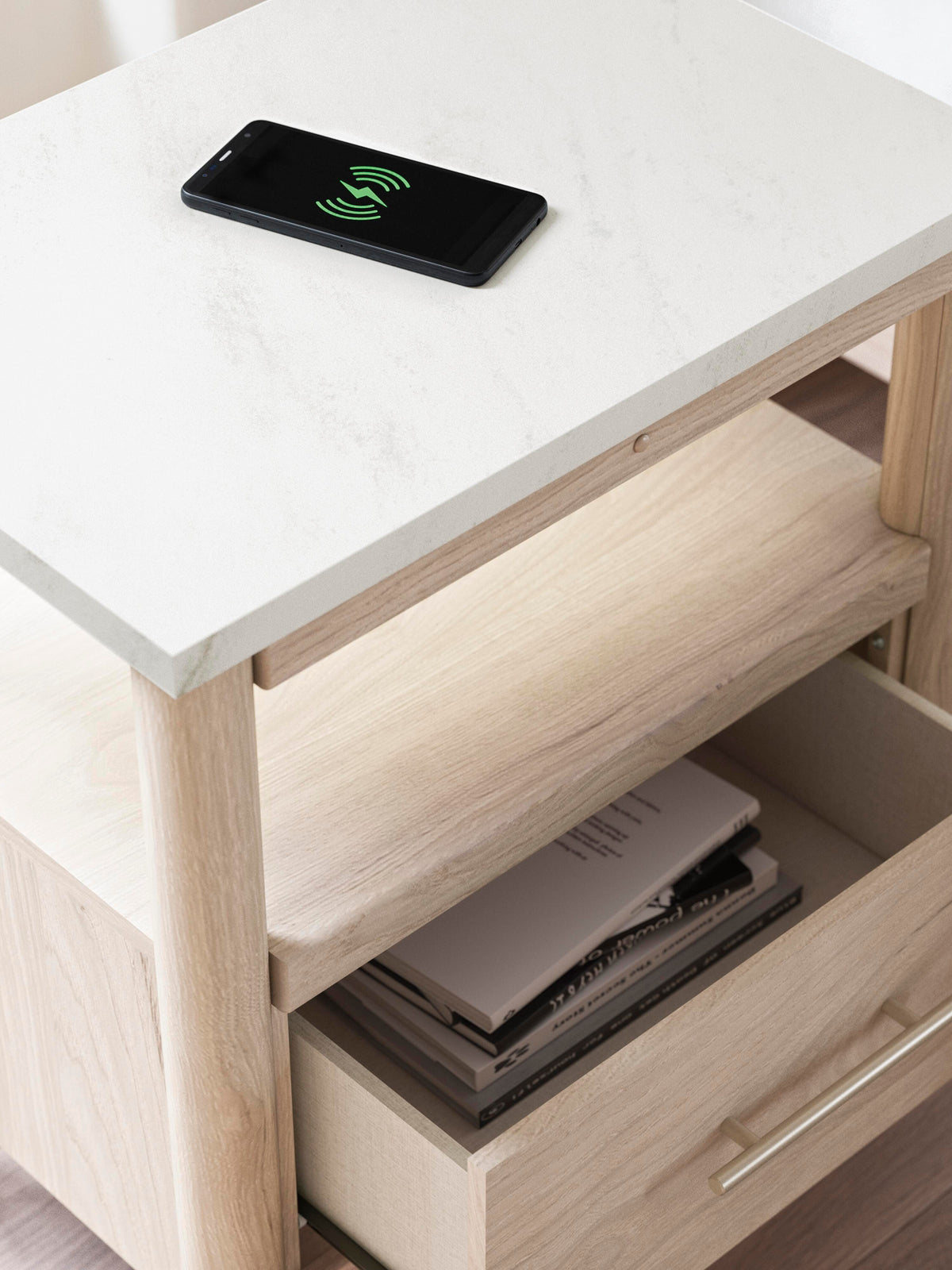 Cadmori Queen Upholstered Panel Bed, Dresser and Nightstand