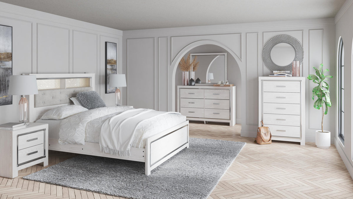 Altyra Panel Bookcase Bed Set - Queen, Mirrored Dresser