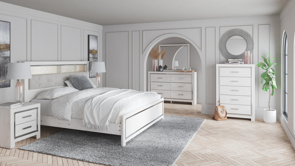 Altyra Panel Bookcase Bed Set - King, Mirrored Dresser