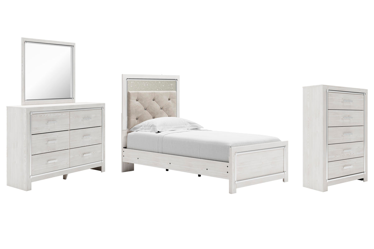 Altyra Panel Bed Set - Twin, Mirrored Dresser and Chest