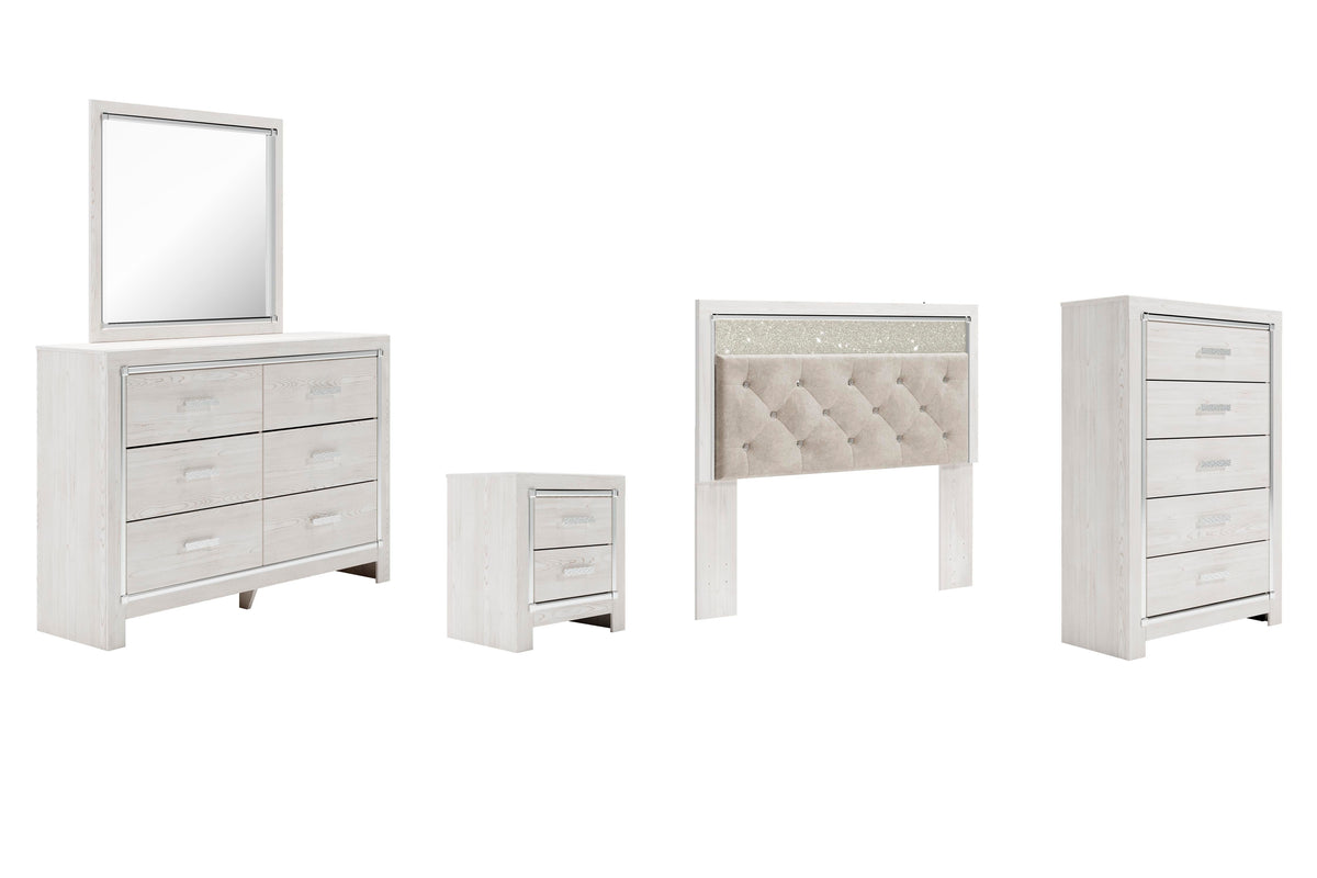 B2640 Panel Headboard Set - Queen, Mirrored Dresser, Chest and Nightstand