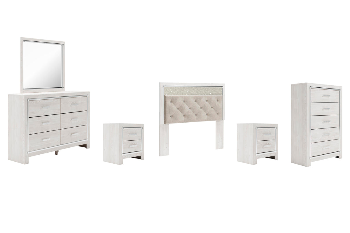 B2640 Panel Headboard Set - Queen, Mirrored Dresser, Chest and 2 Nightstands