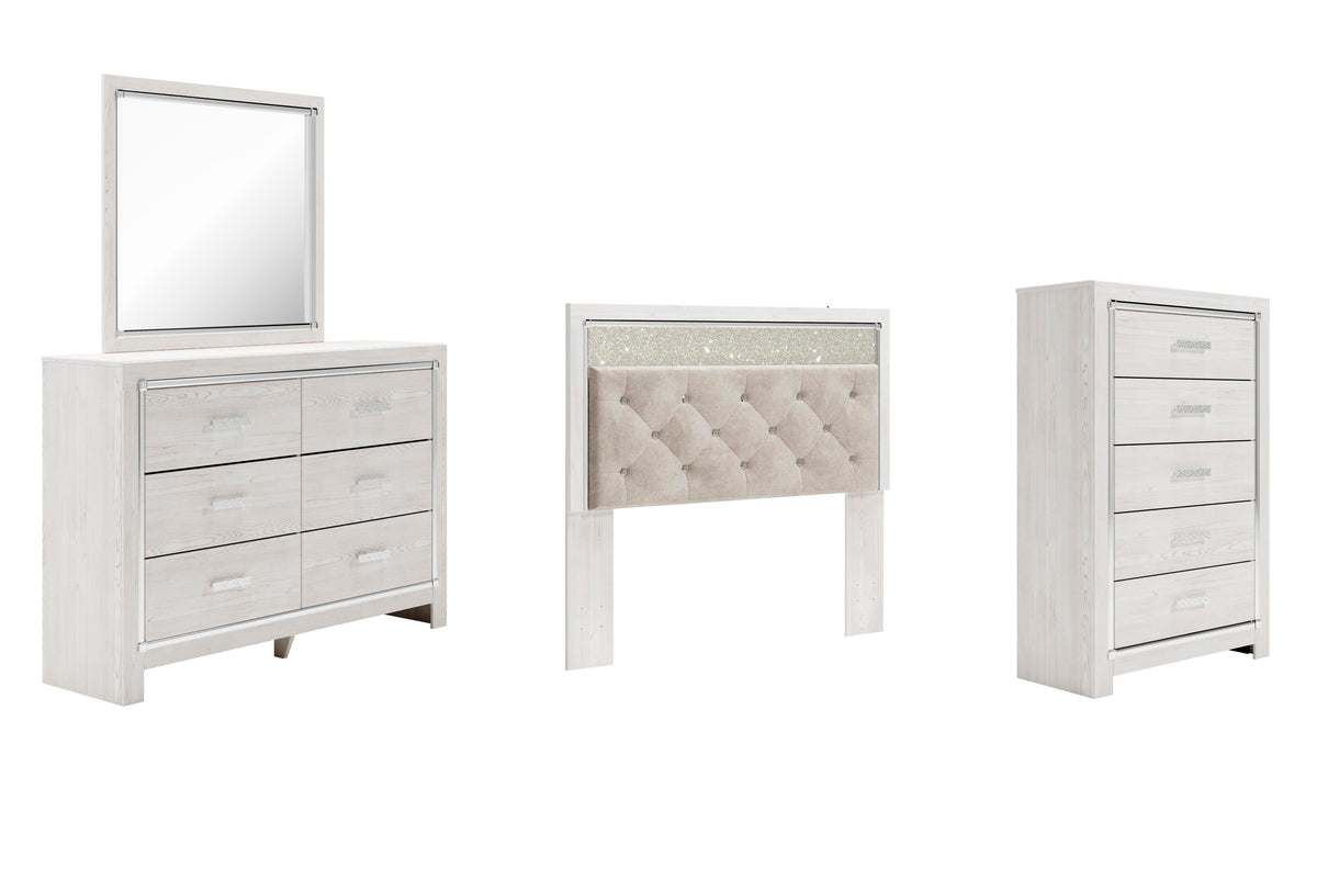 B2640 Panel Headboard Set - Queen, Mirrored Dresser and Chest