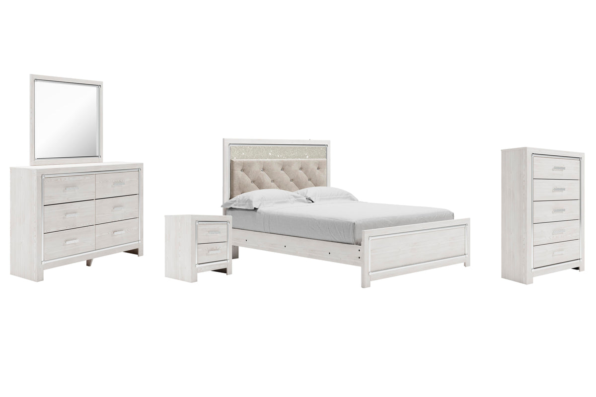 Altyra Panel Bed Set - Queen, Mirrored Dresser, Chest and Nightstand
