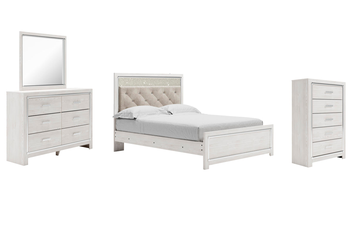 Altyra Panel Bed Set - Queen, Mirrored Dresser and Chest