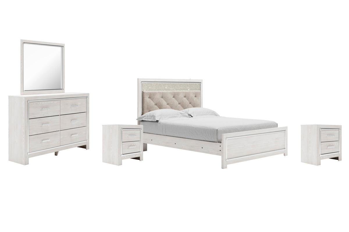 Altyra Panel Bed Set - Queen, Mirrored Dresser and 2 Nightstands