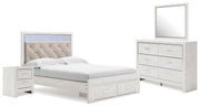 Altyra Upholstered Storage Bed Set - Queen, Mirrored Dresser and Nightstand