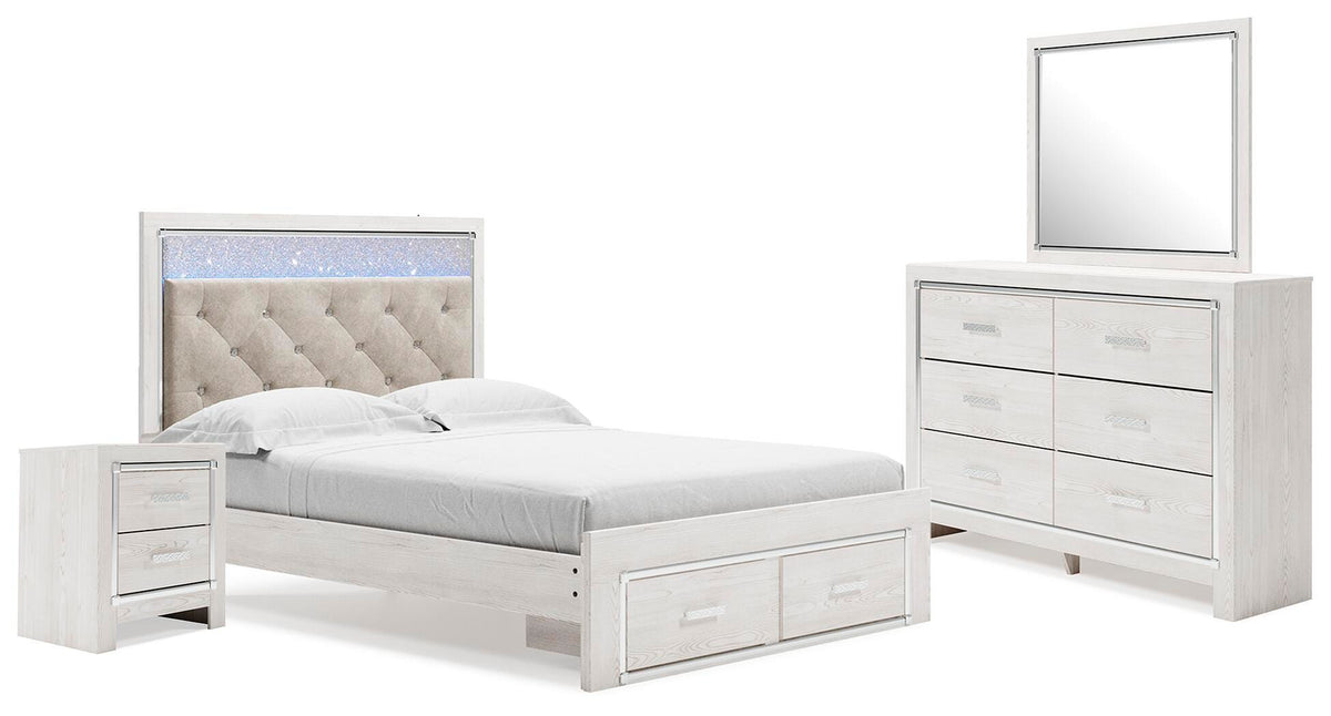 Altyra Upholstered Storage Bed Set - Queen, Mirrored Dresser and Nightstand