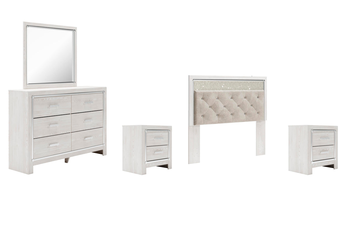 B2640 Panel Headboard Set - Queen, Mirrored Dresser and 2 Nightstands