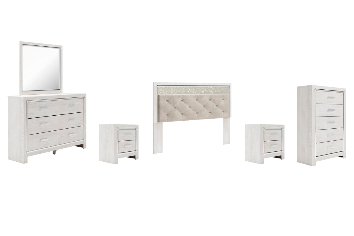 B2640 Panel Headboard Set - King, Mirrored Dresser, Chest and 2 Nightstands