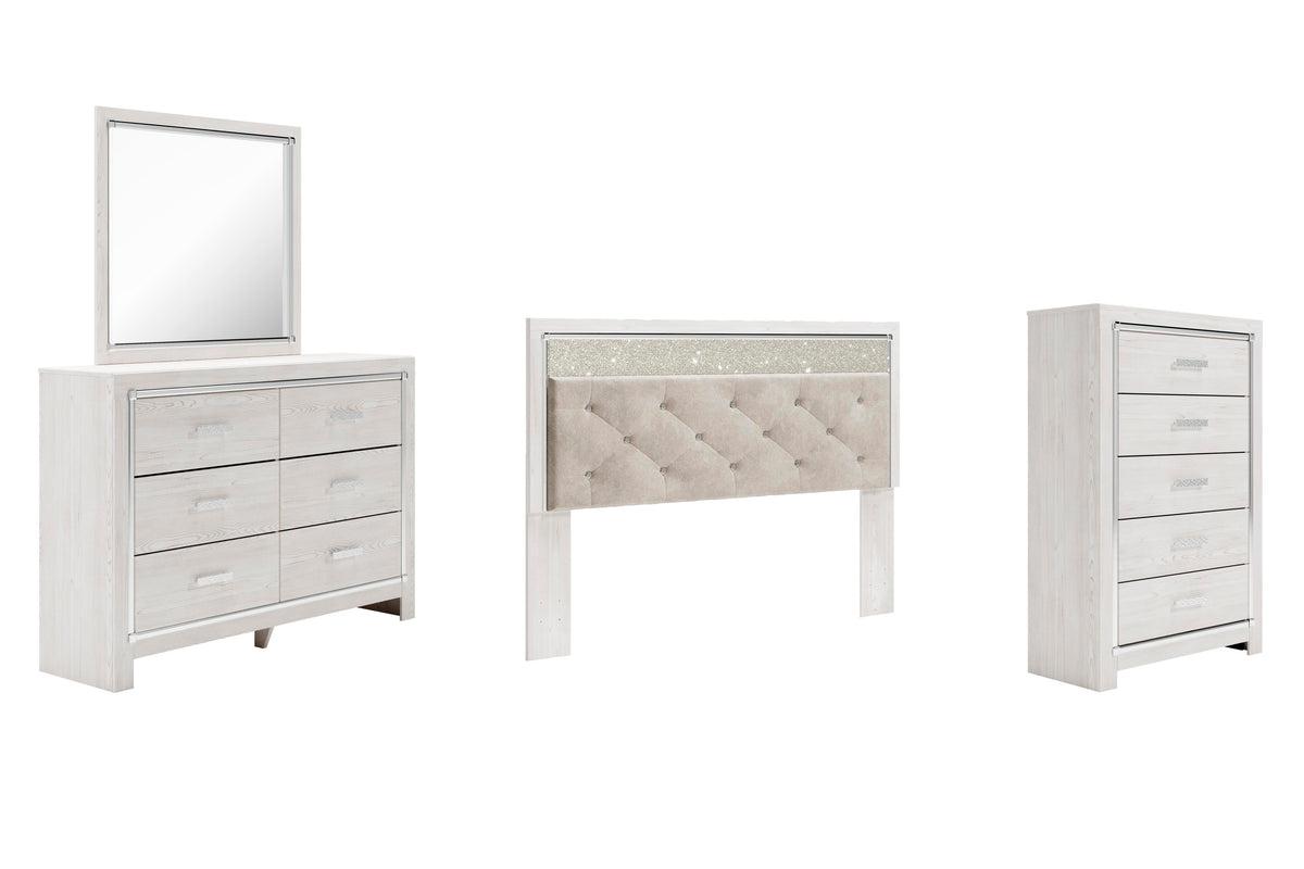 B2640 Panel Headboard Set - King, Mirrored Dresser and Chest