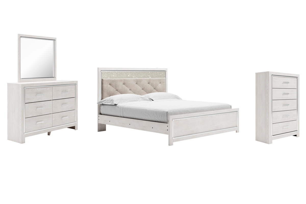 Altyra Panel Bed Set - King, Mirrored Dresser and Chest