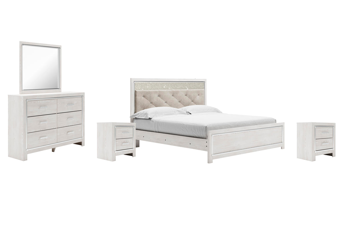 Altyra Panel Bed Set - King, Mirrored Dresser and 2 Nightstands